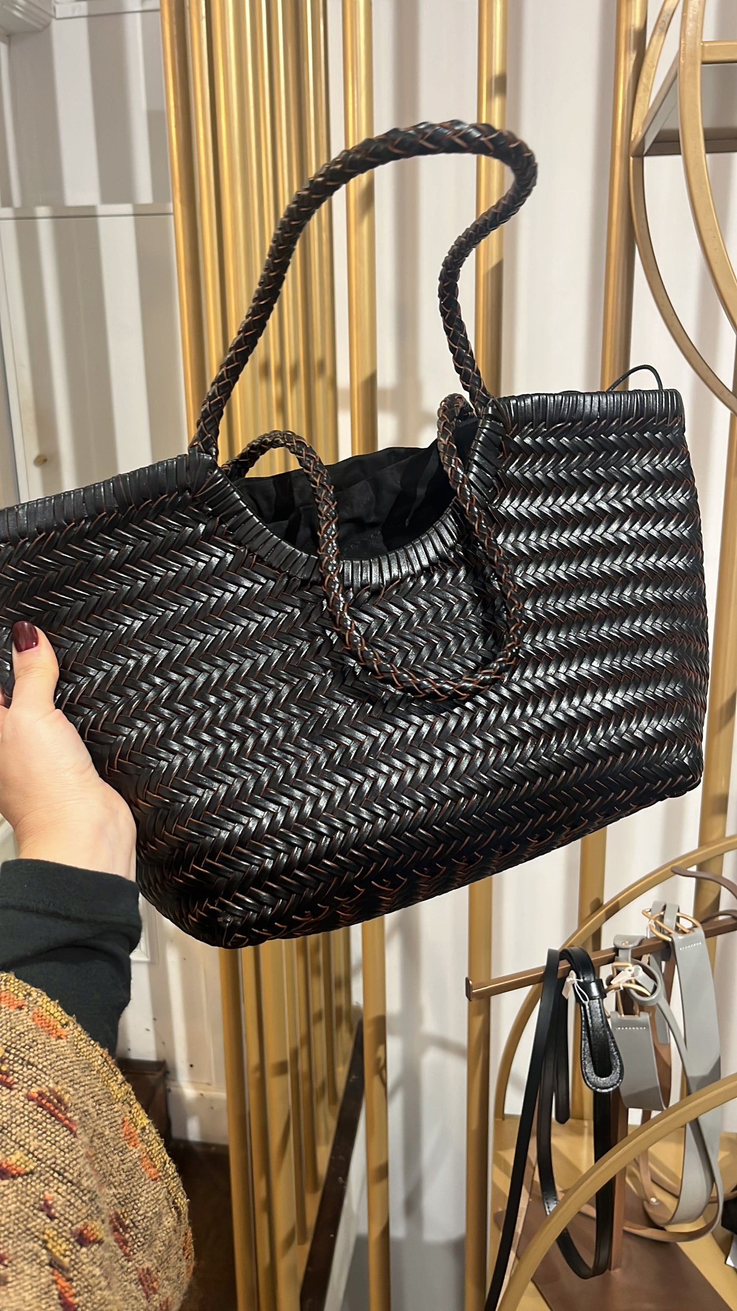 Borsa in pelle intrecciata cioccolato