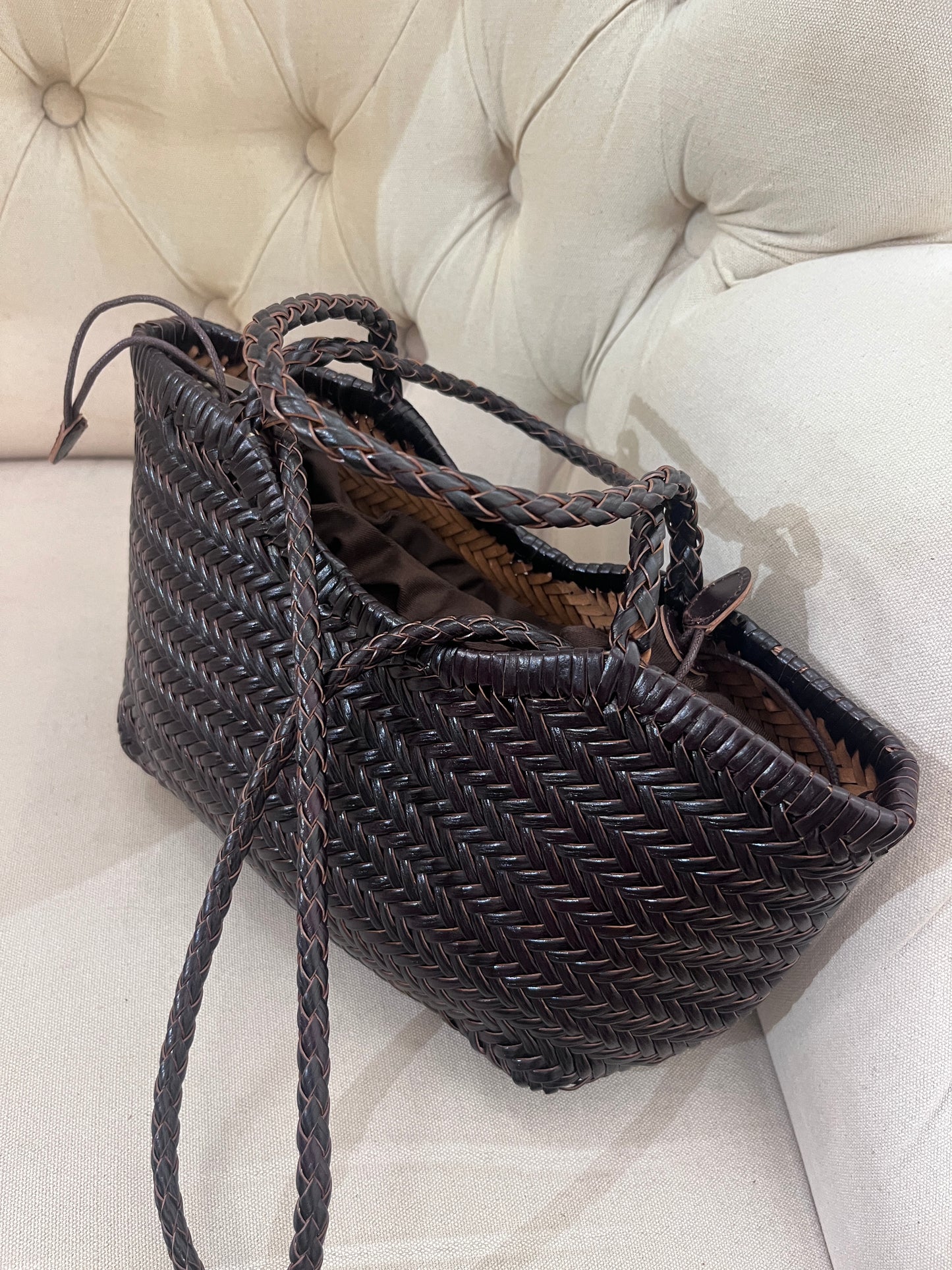 Borsa in pelle intrecciata cioccolato