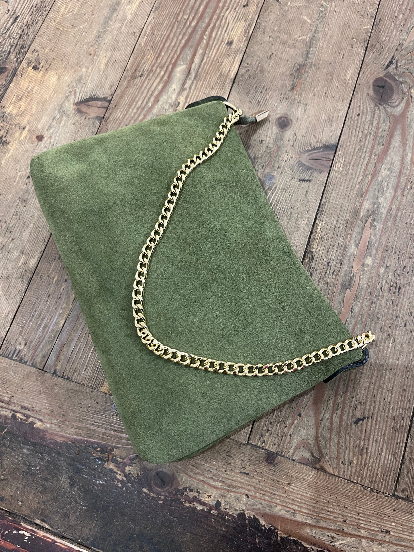 Borsa Tracolla Vera Pelle Verde Salvia - Doppia Catena Made in Italy