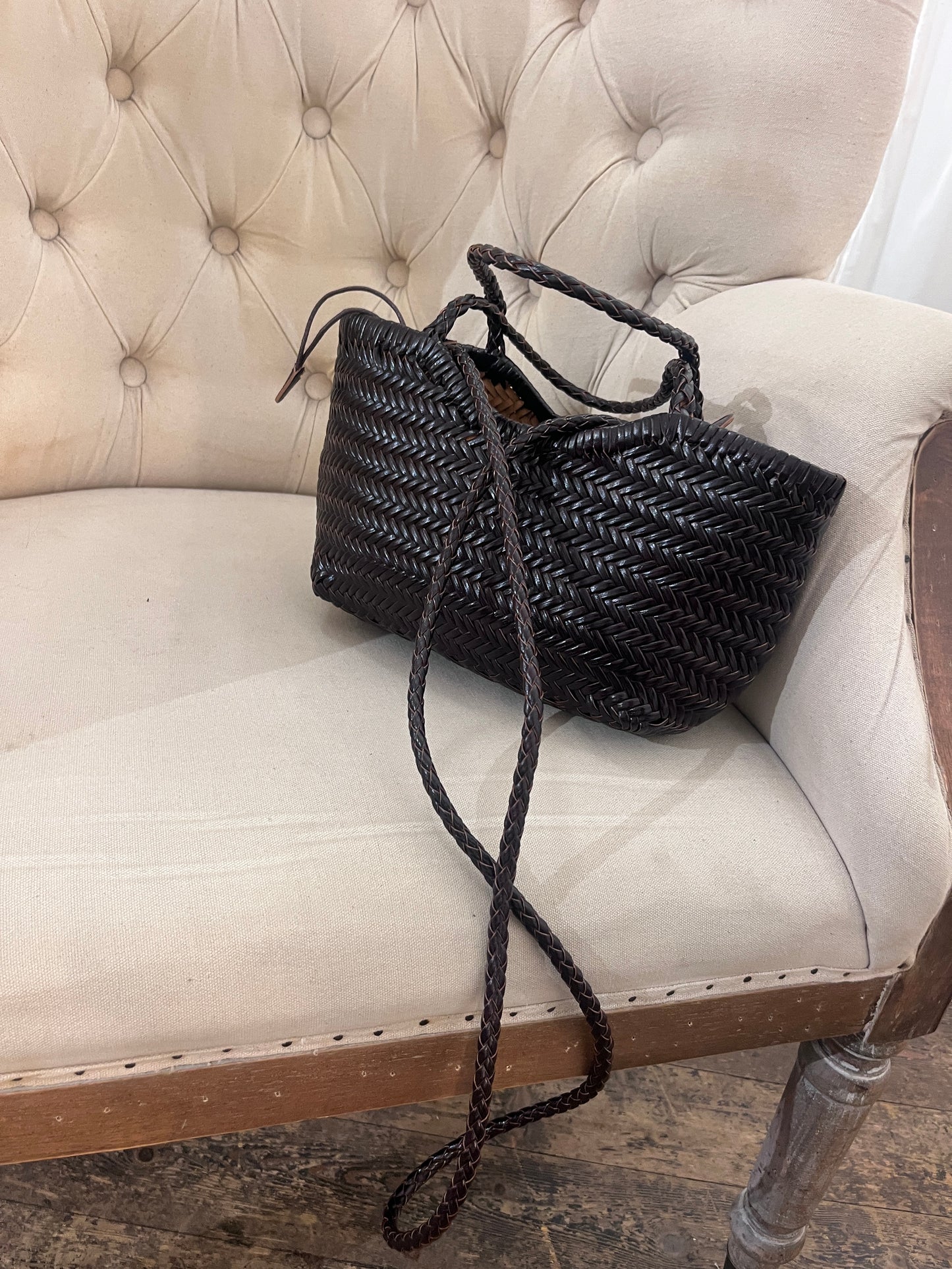 Borsa in pelle intrecciata cioccolato