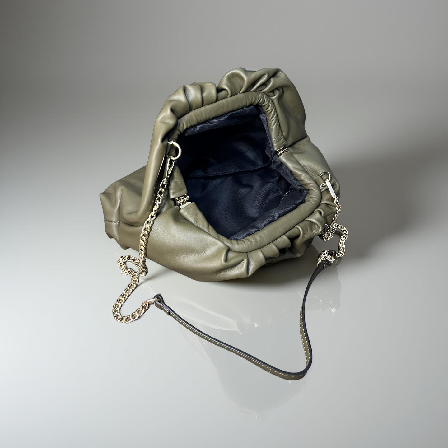 Borsa Raviolo Verde Oliva in Vera Pelle