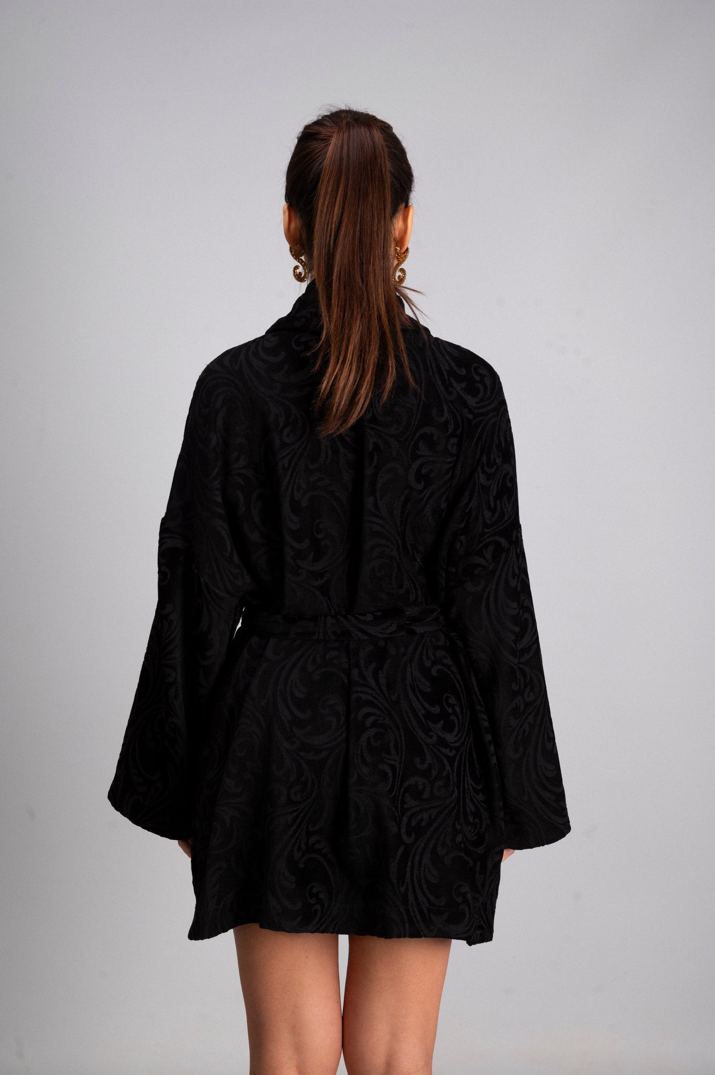 Kimono Vellutato Stampa Damascata - Manica Ampia Cinta Made in Italy