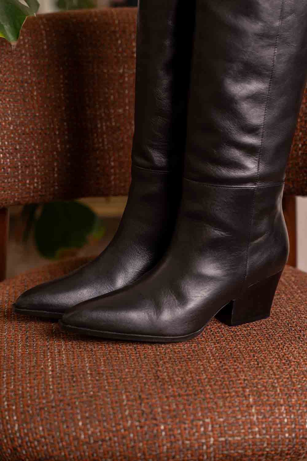 Stivale Texano Nero Pelle - Tacco 7cm Artigianale Made in Italy