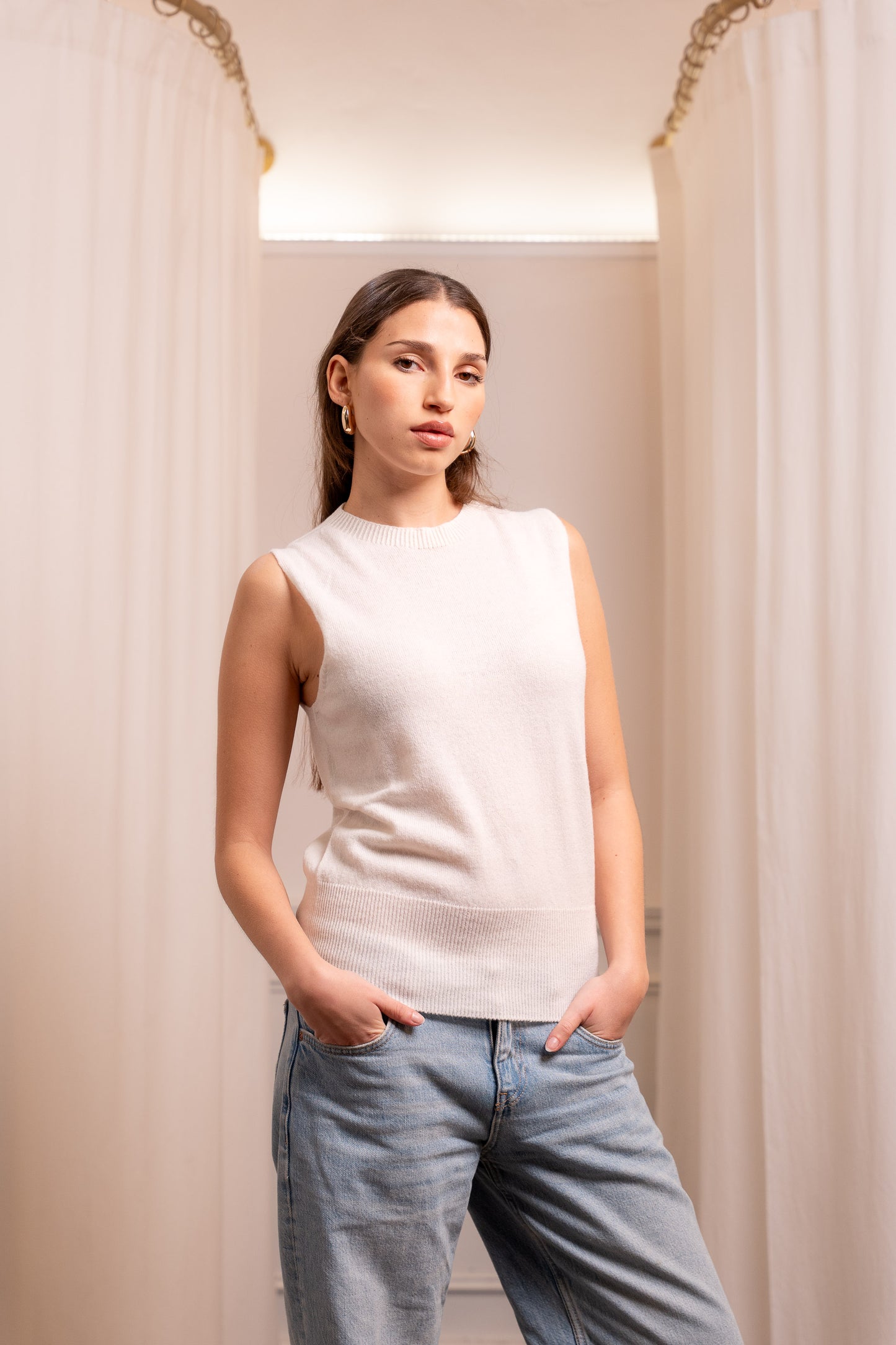 Coordinato Twin Set Lana Cashmere Burro - Cardigan e Top Made in Italy