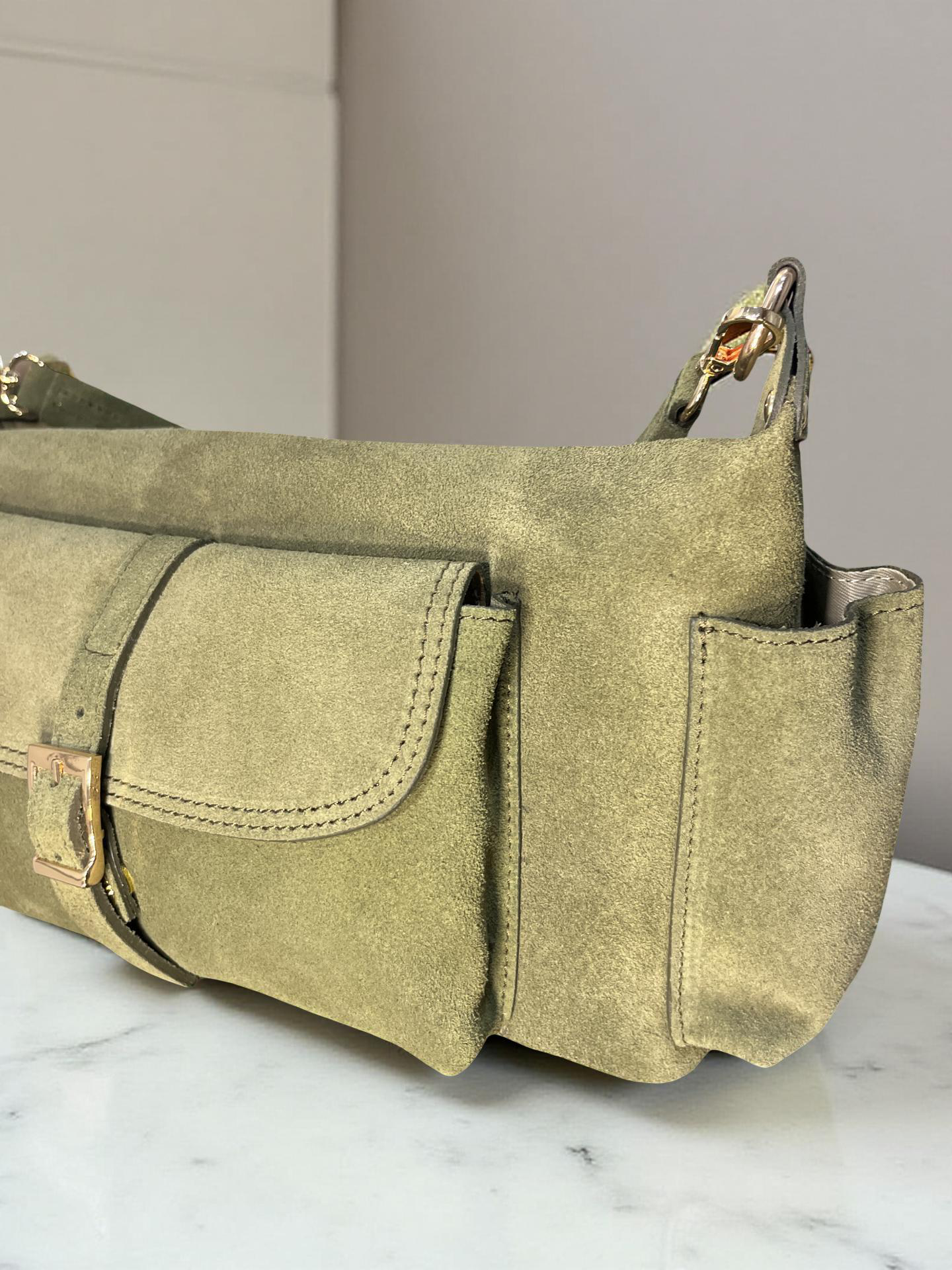 Borsa Tasche Verde Oliva in Vera Pelle - Doppio Manico Handmade