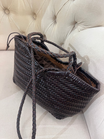 Borsa in pelle intrecciata cioccolato