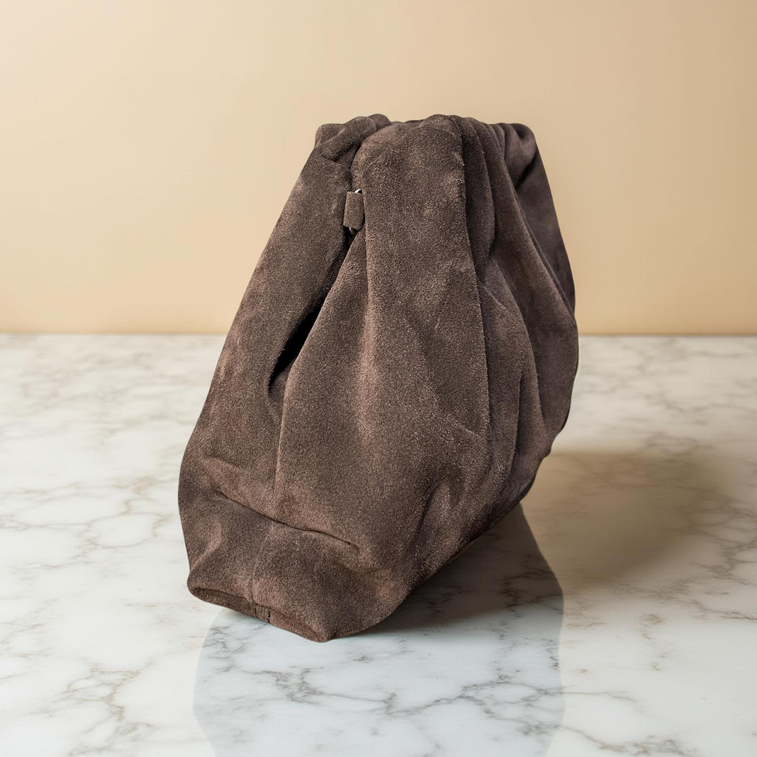 Plum Suede Clutch Bag with Chain Shoulder Strap