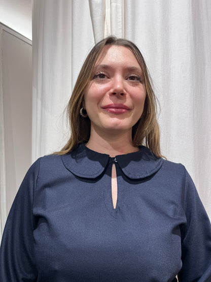 Camicia Sartoriale Collo Bebè in Lana e Viscosa - Blu