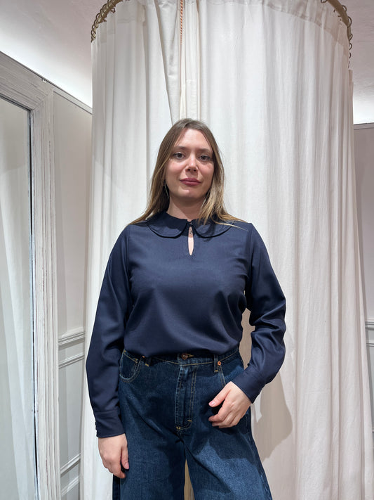 Camicia Sartoriale Collo Bebè in Lana e Viscosa - Blu