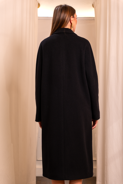 Cappotto Tania Nero Oversize Doppio Petto - Lana Cashmere Made in Italy