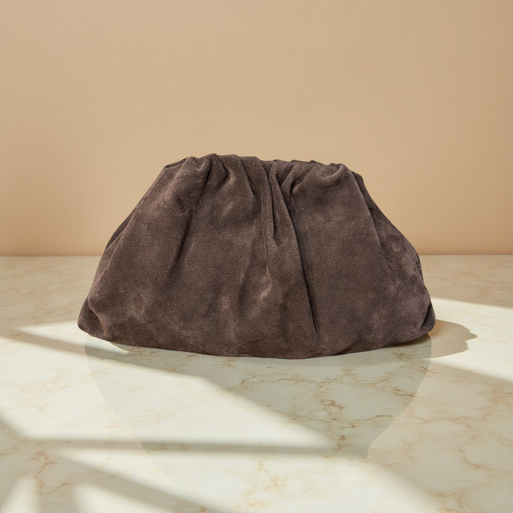 Plum Suede Clutch Bag with Chain Shoulder Strap