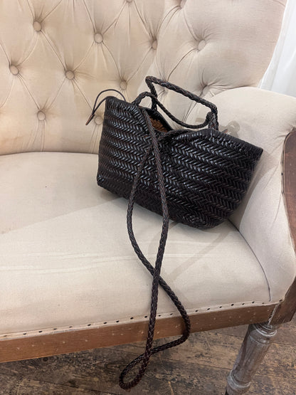 Borsa in pelle intrecciata cioccolato
