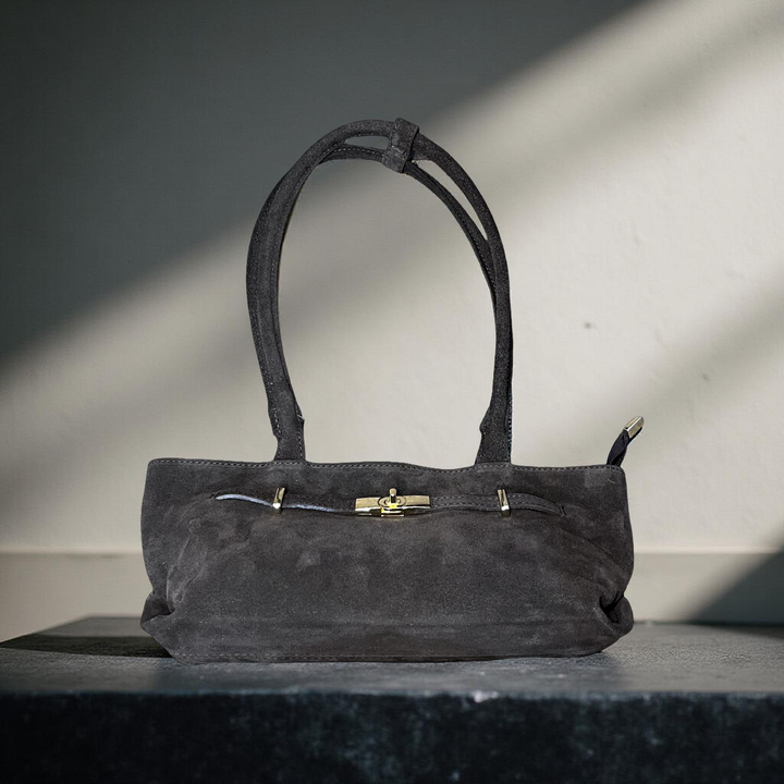 Suede Leather Wide Handle Bag