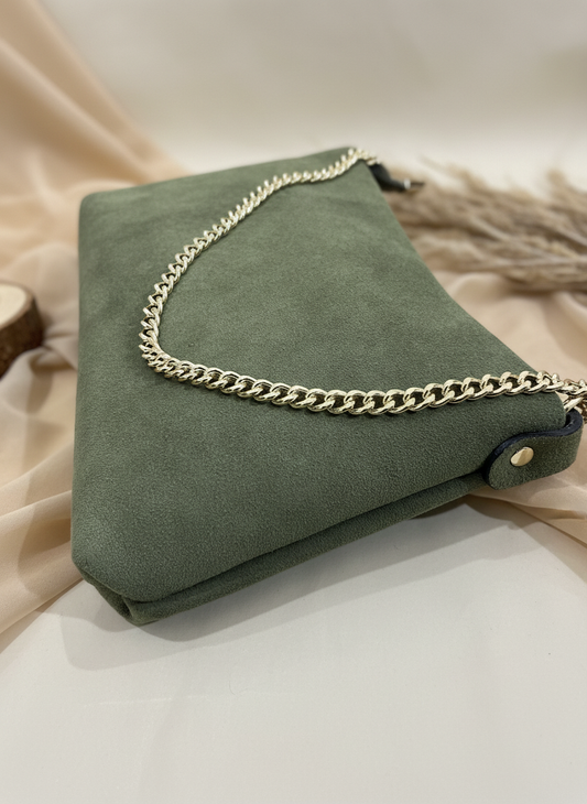 Borsa Tracolla Vera Pelle Verde Salvia - Doppia Catena Made in Italy