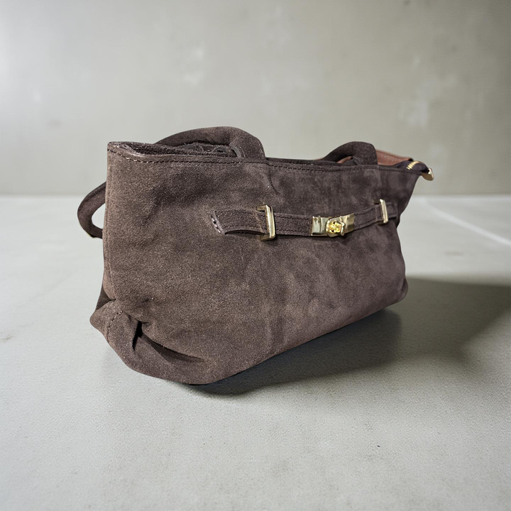 Suede Leather Wide Handle Bag