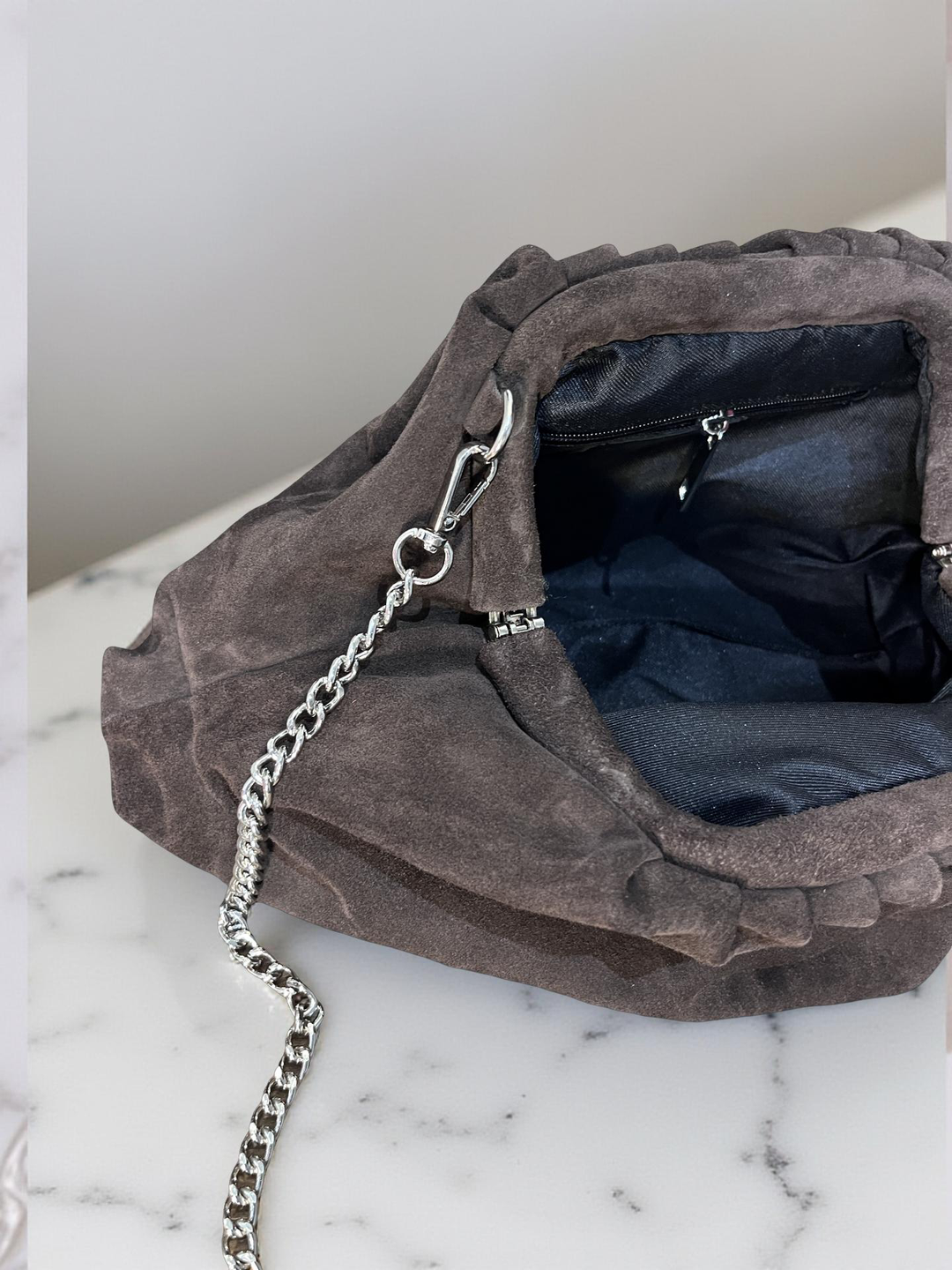 Plum Suede Clutch Bag with Chain Shoulder Strap