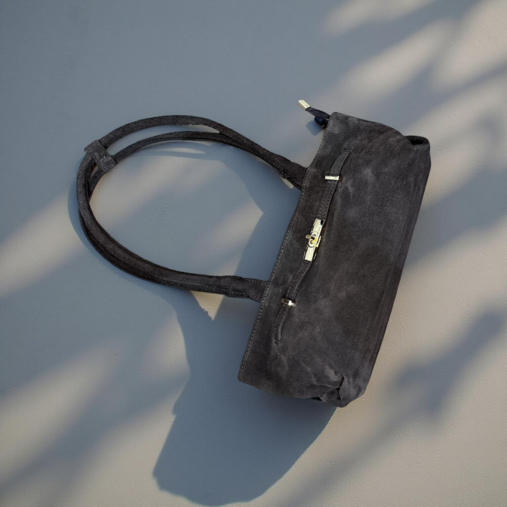 Suede Leather Wide Handle Bag