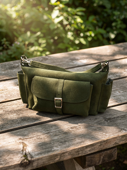 Borsa Tasche Verde Oliva in Vera Pelle - Doppio Manico Handmade