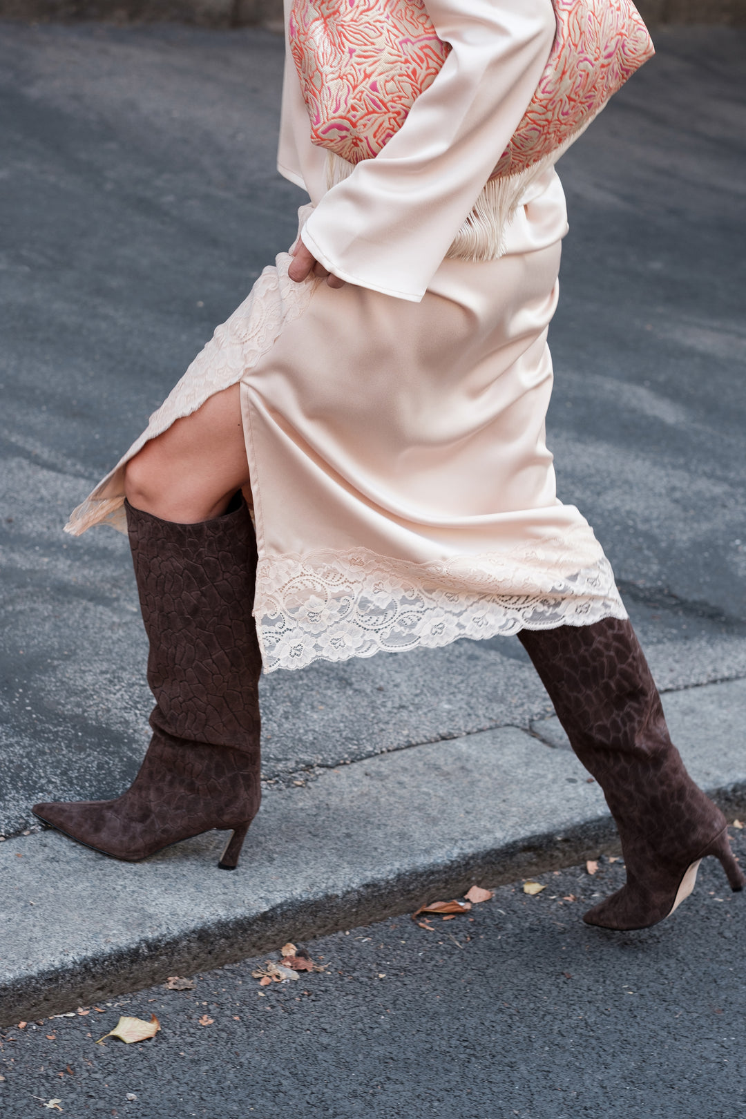 Stivale alto donna stampa cocco con tacco Made in Italy
