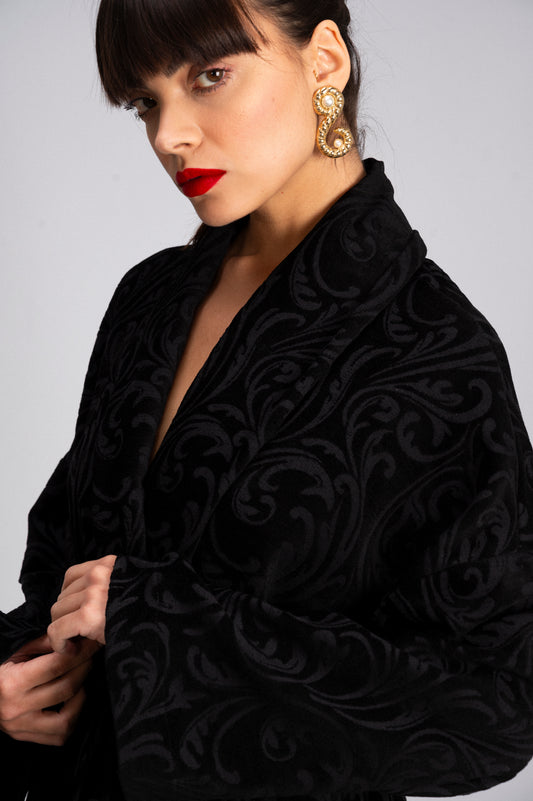 Kimono Vellutato Stampa Damascata - Manica Ampia Cinta Made in Italy