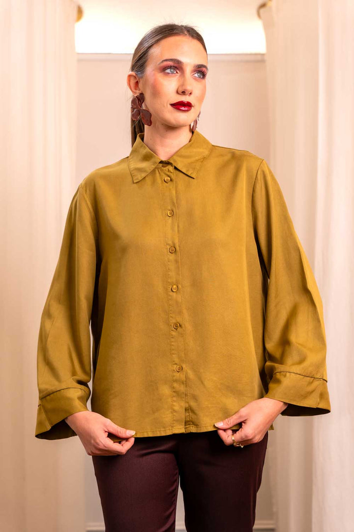 Oriental Sleeve Lyocell Shirt - Flared Collar Made in Italy