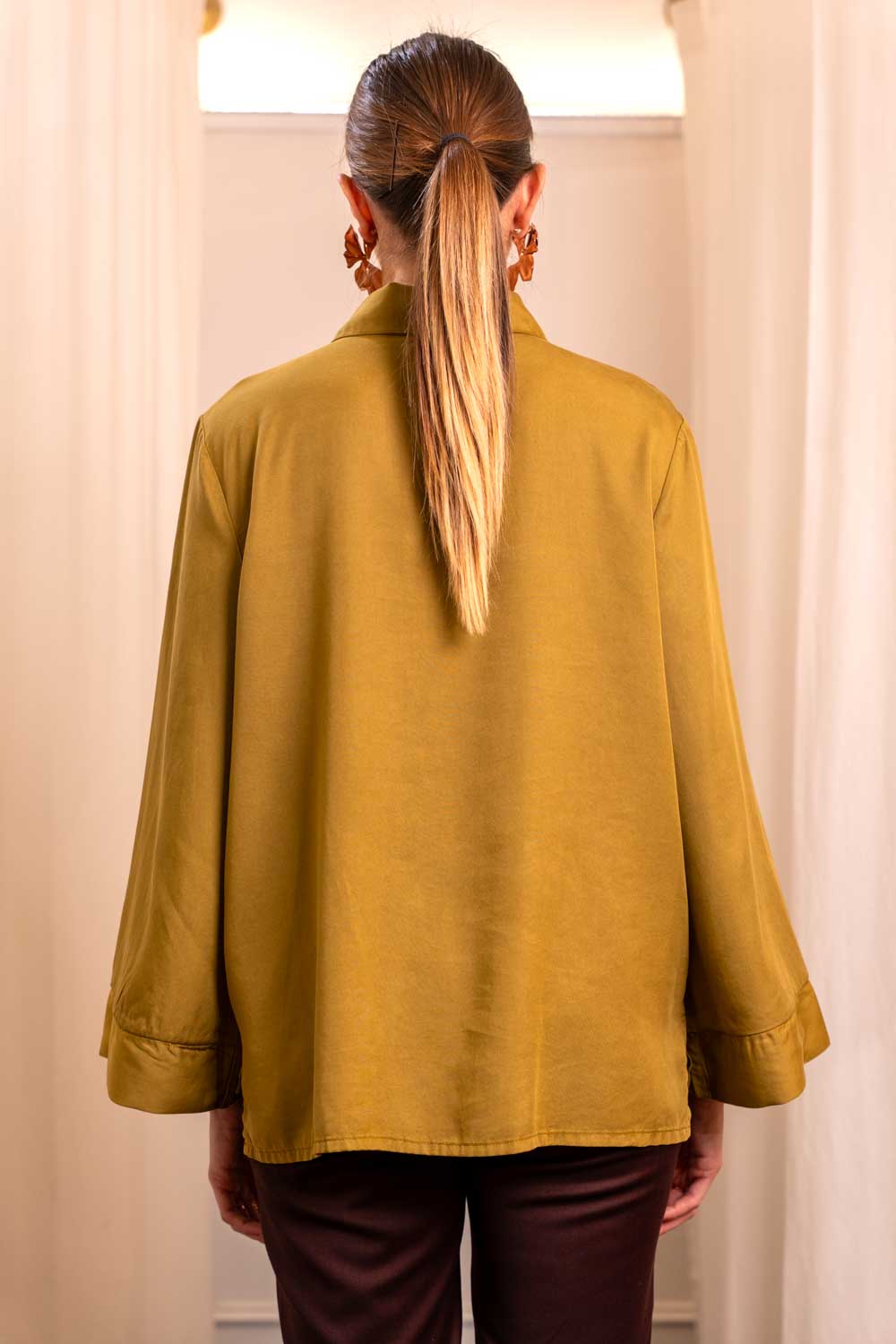 Oriental Sleeve Lyocell Shirt - Flared Collar Made in Italy