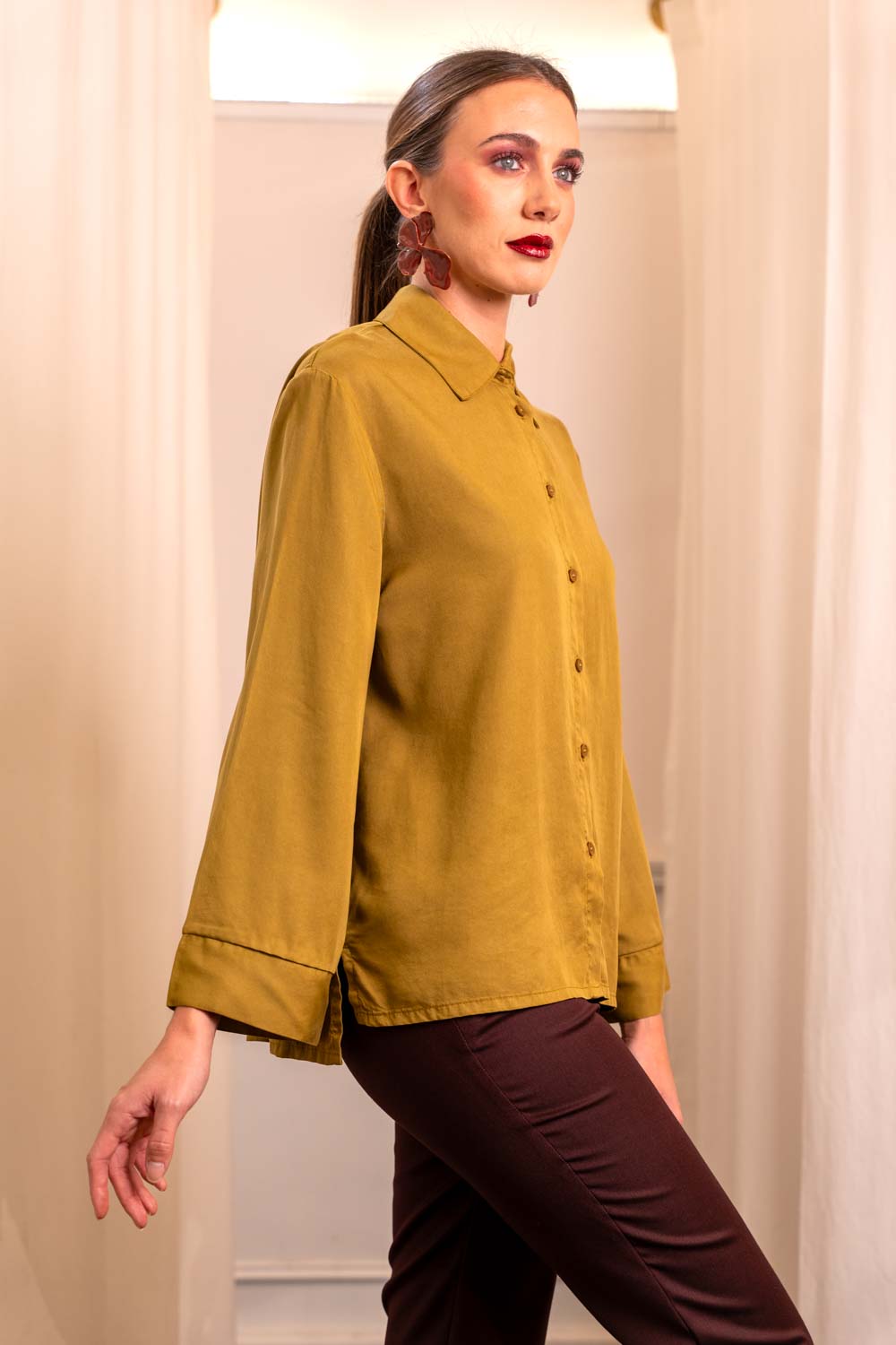 Oriental Sleeve Lyocell Shirt - Flared Collar Made in Italy