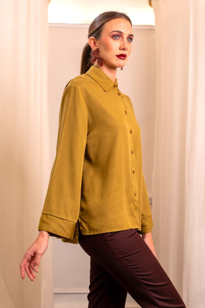 Oriental Sleeve Lyocell Shirt - Flared Collar Made in Italy