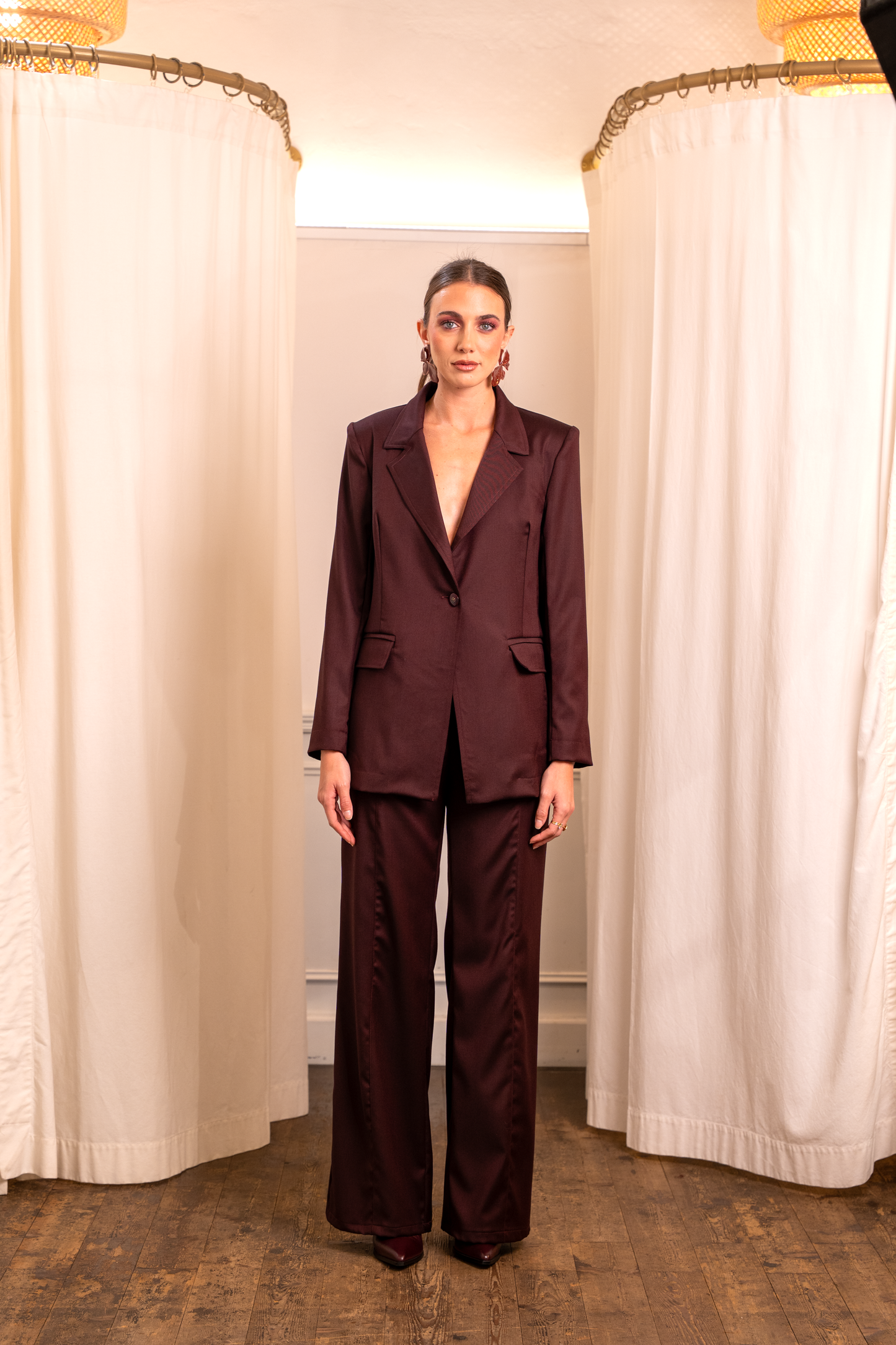 Giacca Laura Prugna Lana Seta - Spalline Bottone Personalizzabile Made in Italy