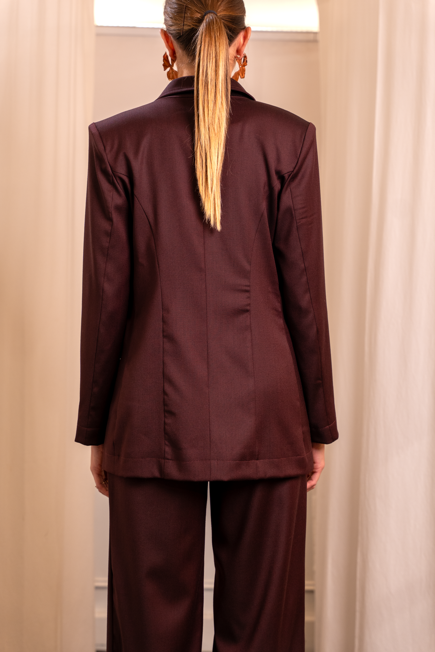 Giacca Laura Prugna Lana Seta - Spalline Bottone Personalizzabile Made in Italy