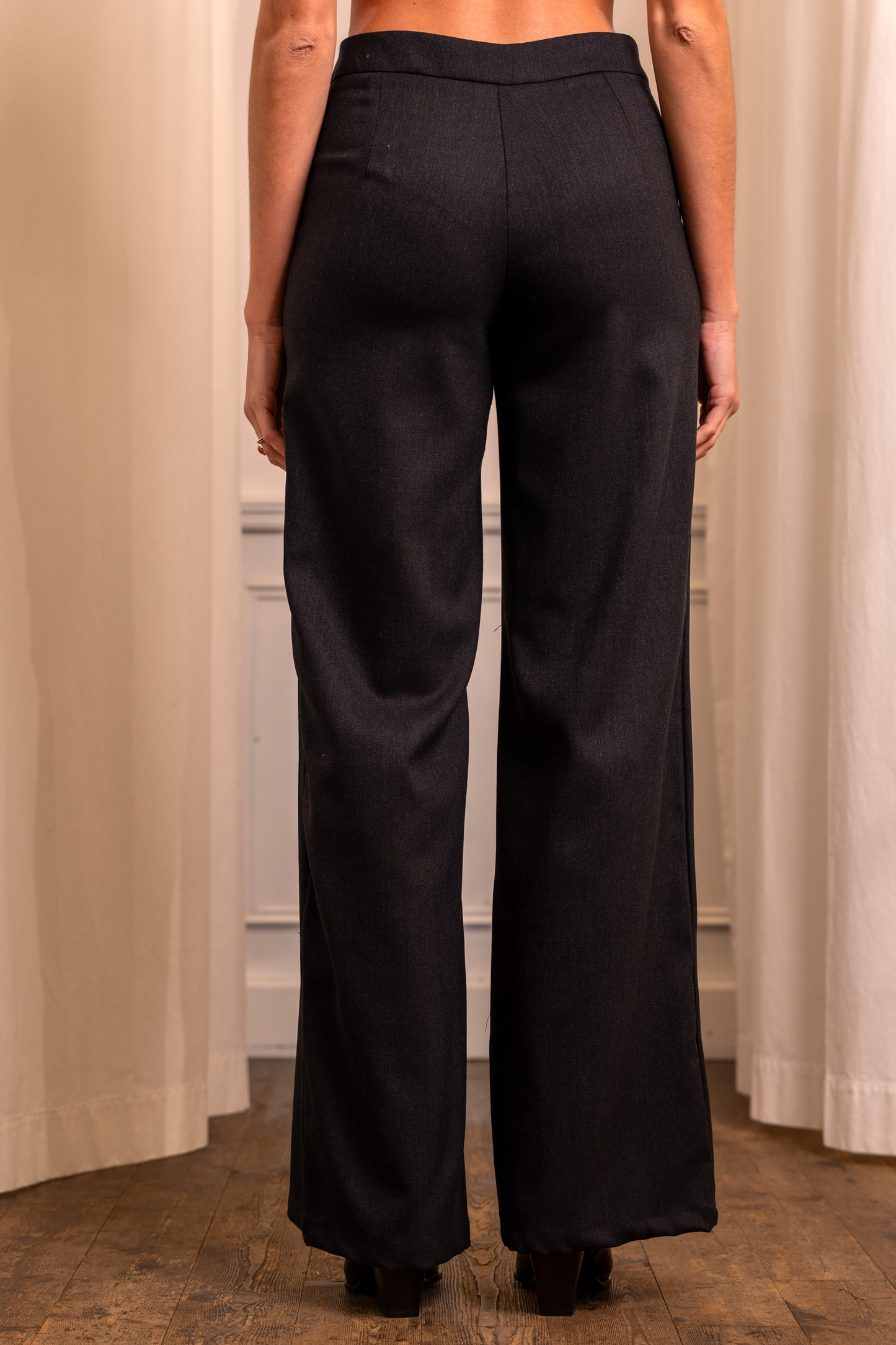 Pantalone Palazzo Antracite Lana Seta - Bottoni Personalizzabile Made in Italy