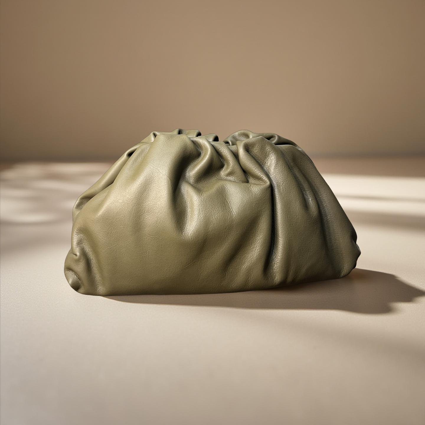 Borsa Raviolo Verde Oliva in Vera Pelle