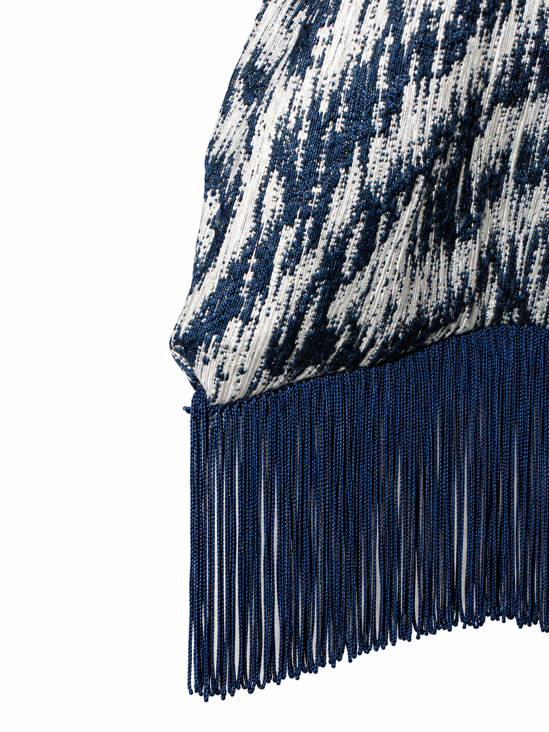 Borsa a mano in tessuto fantasia con frange blu