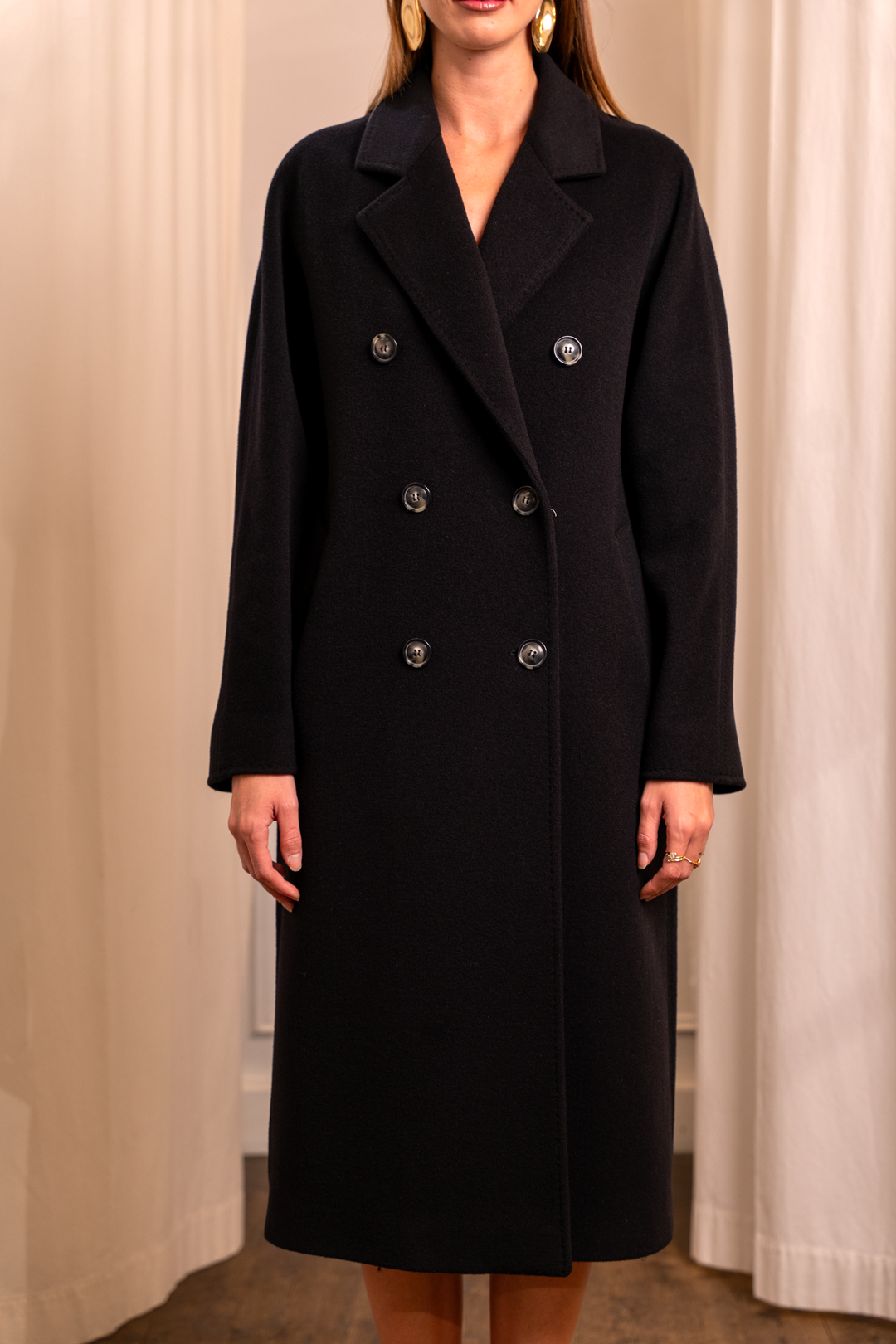 Tania Black Oversized Double-Breasted Coat - Cashmere Wool Made in Italy