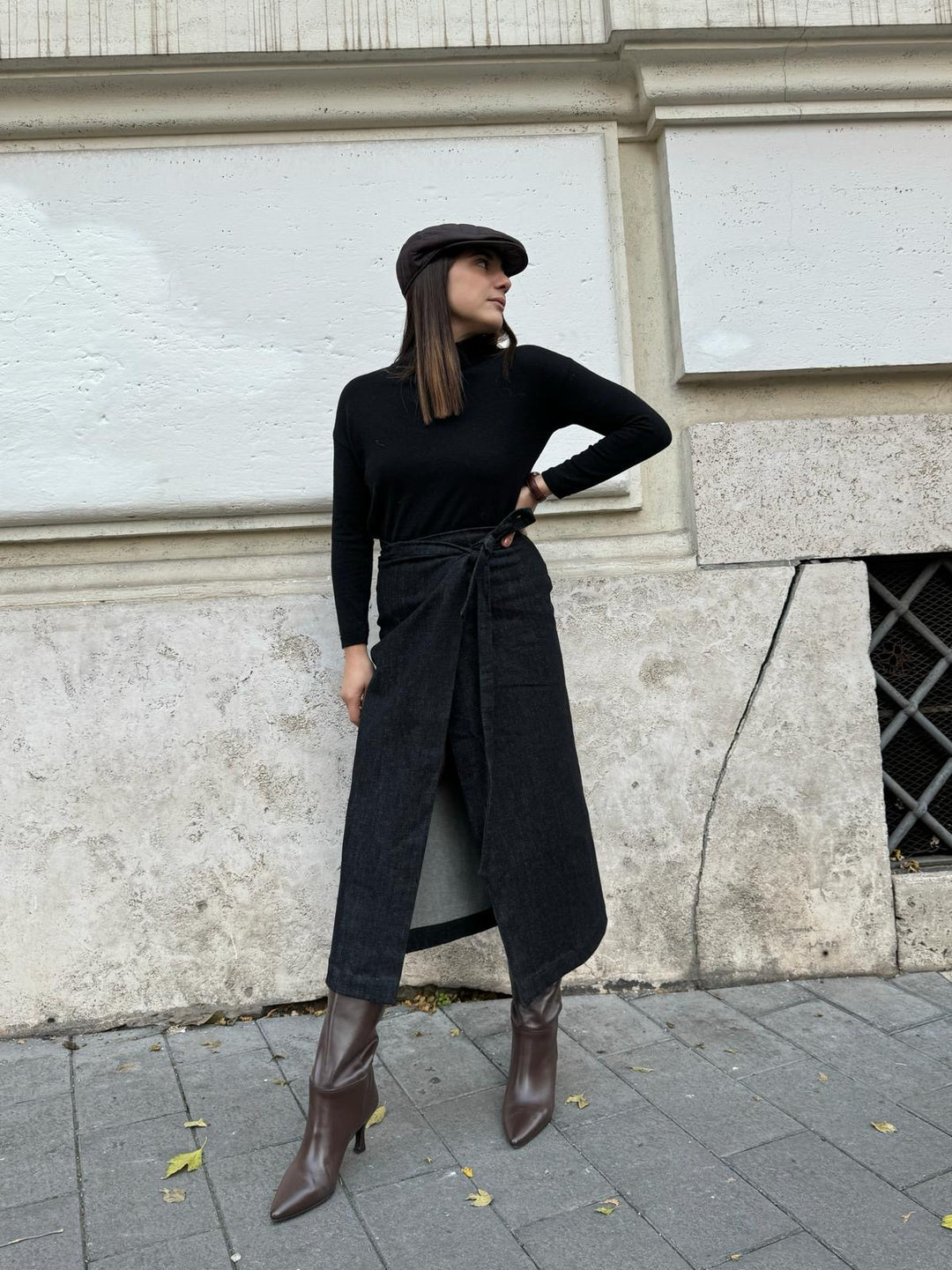 Gonna Longuette Di Jeans Grigia - tasche sul retro