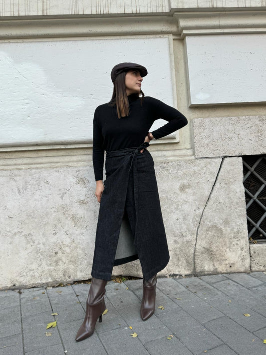 Gonna Longuette Di Jeans Grigia - tasche sul retro