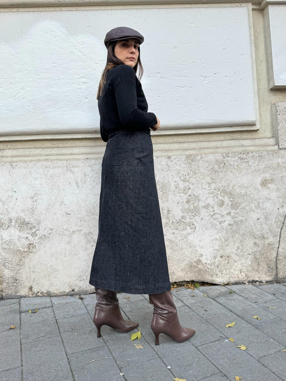 Gonna Longuette Di Jeans Grigia - tasche sul retro