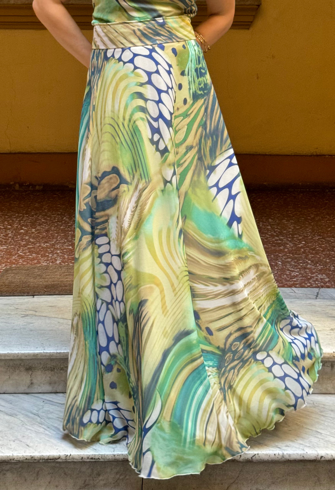 Gonna Lunga Fantasia Verde In Viscosa - top completo zip laterale