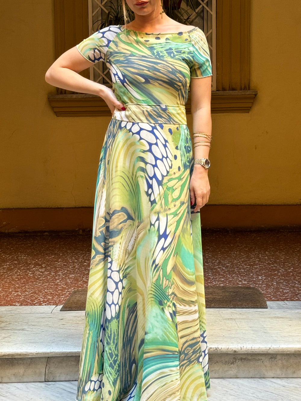 Gonna Lunga Fantasia Verde In Viscosa - top completo zip laterale