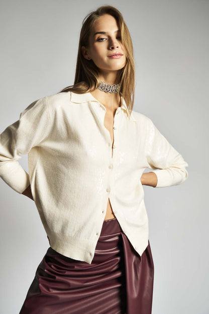 Cardigan Bianco con Paillettes Luminose