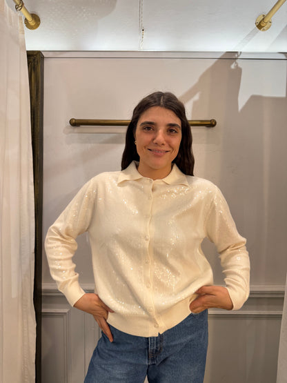 Cardigan Bianco con Paillettes Luminose