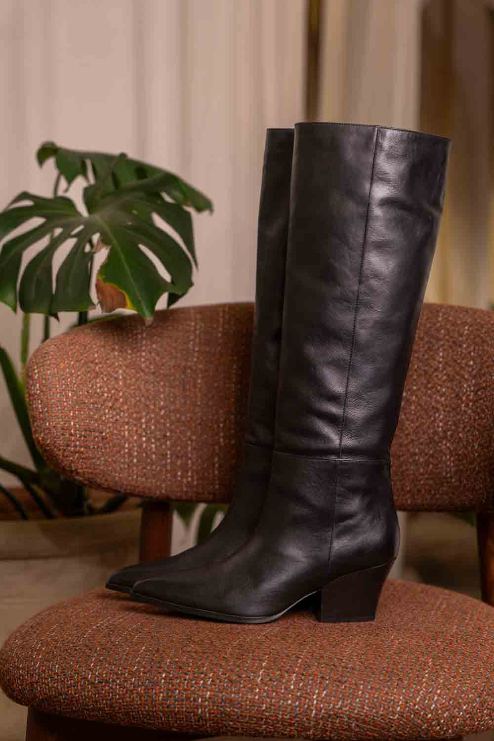 Stivale Texano Nero Pelle - Tacco 7cm Artigianale Made in Italy