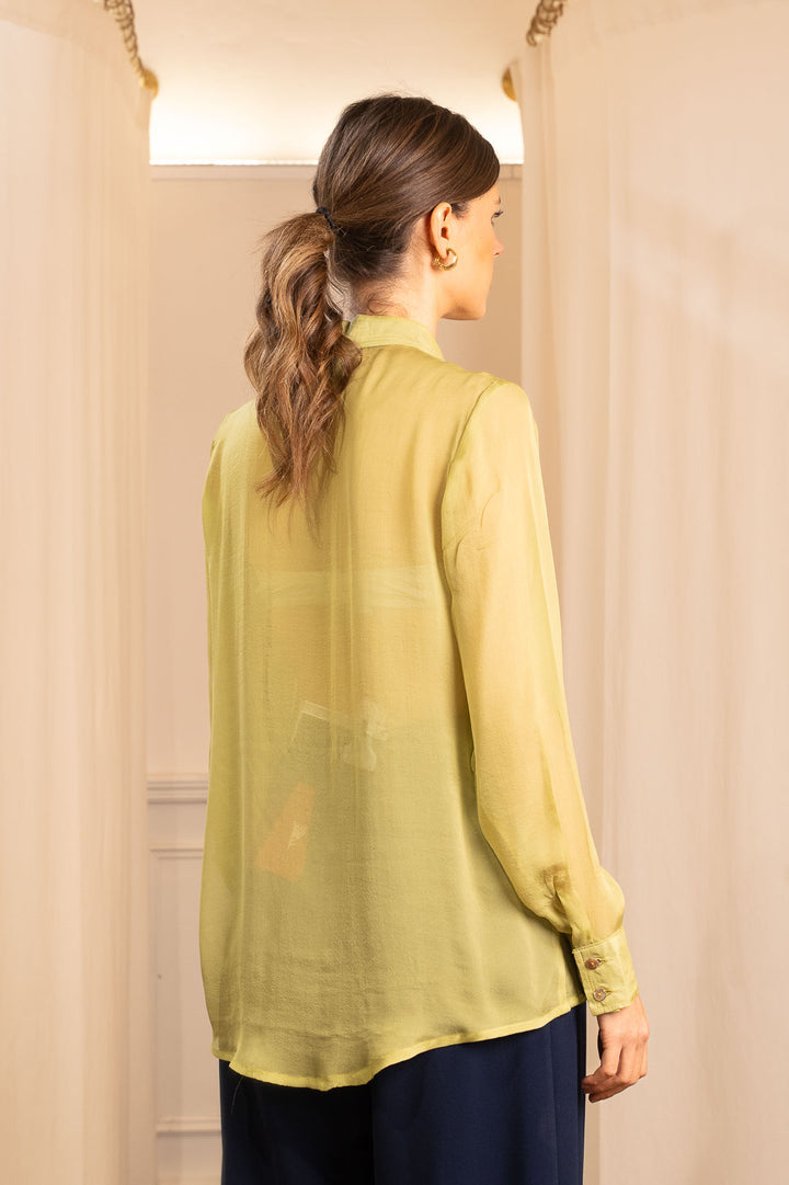 Camicia in Seta Pura Verde Acido