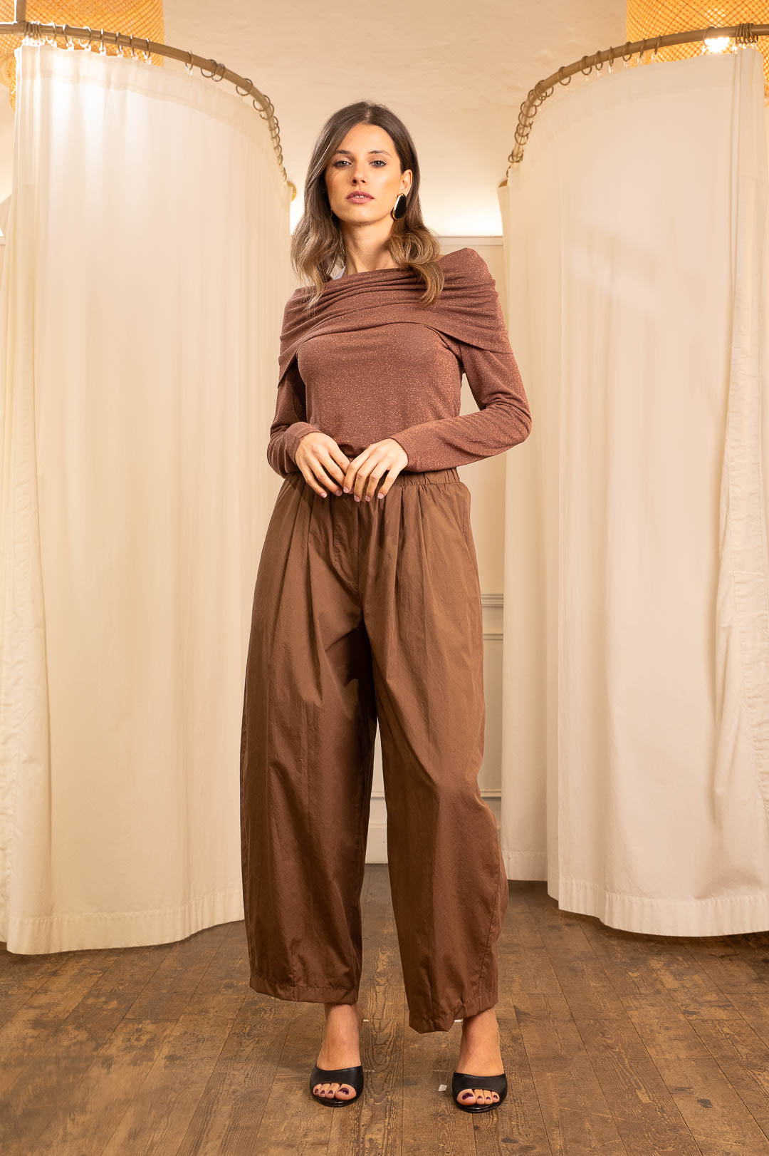 Pantalone Baggy in Cotone Caramello