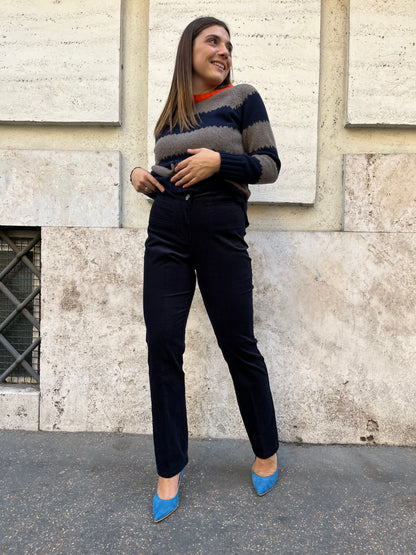 Pantalone Velluto Millerighe Blu Scuro