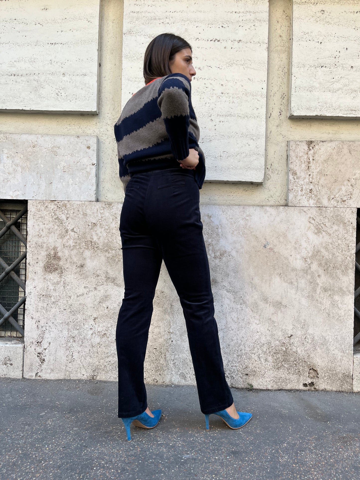 Pantalone Velluto Millerighe Blu Scuro