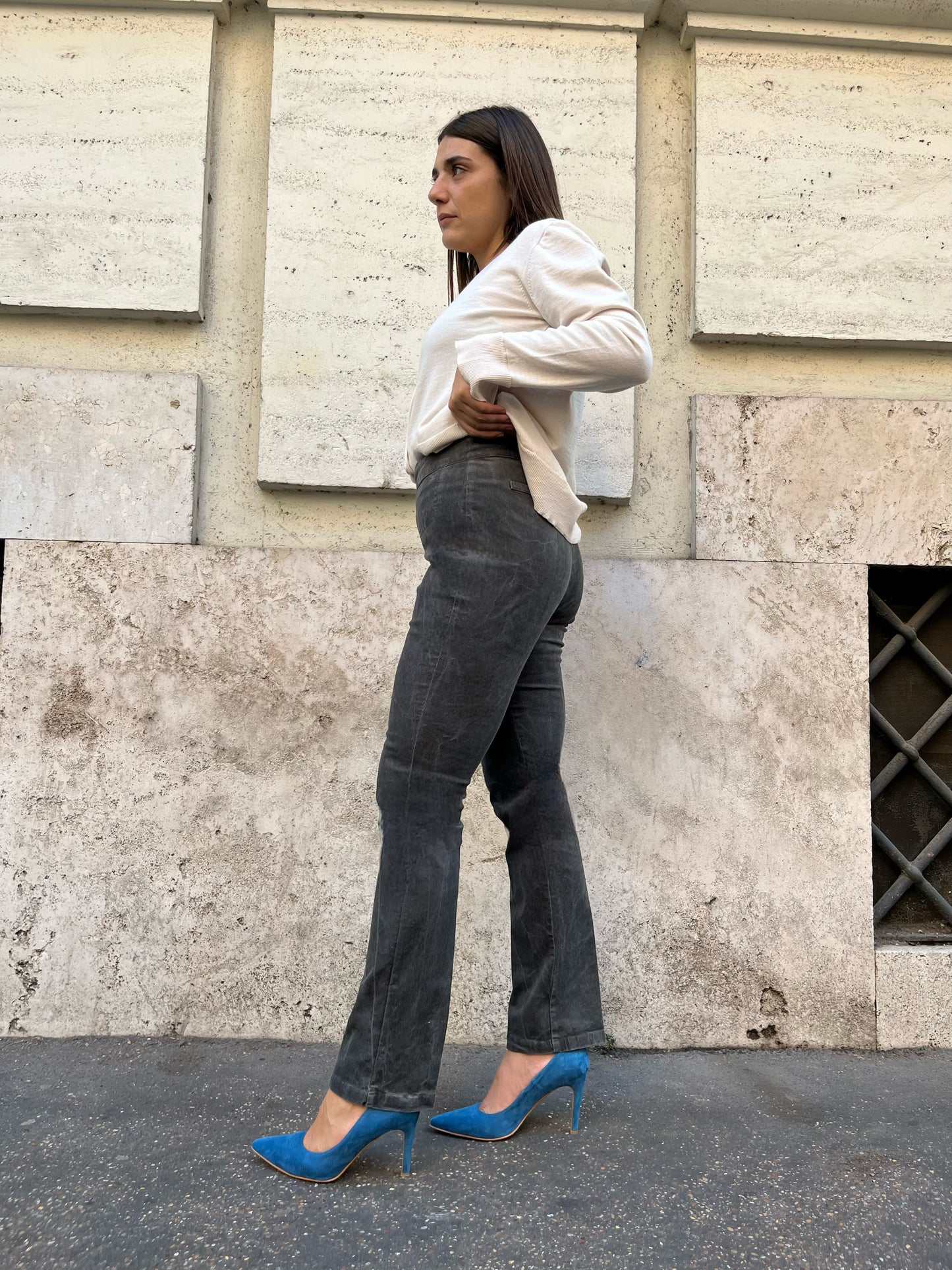 Pantalone Velluto Millerighe Grigio