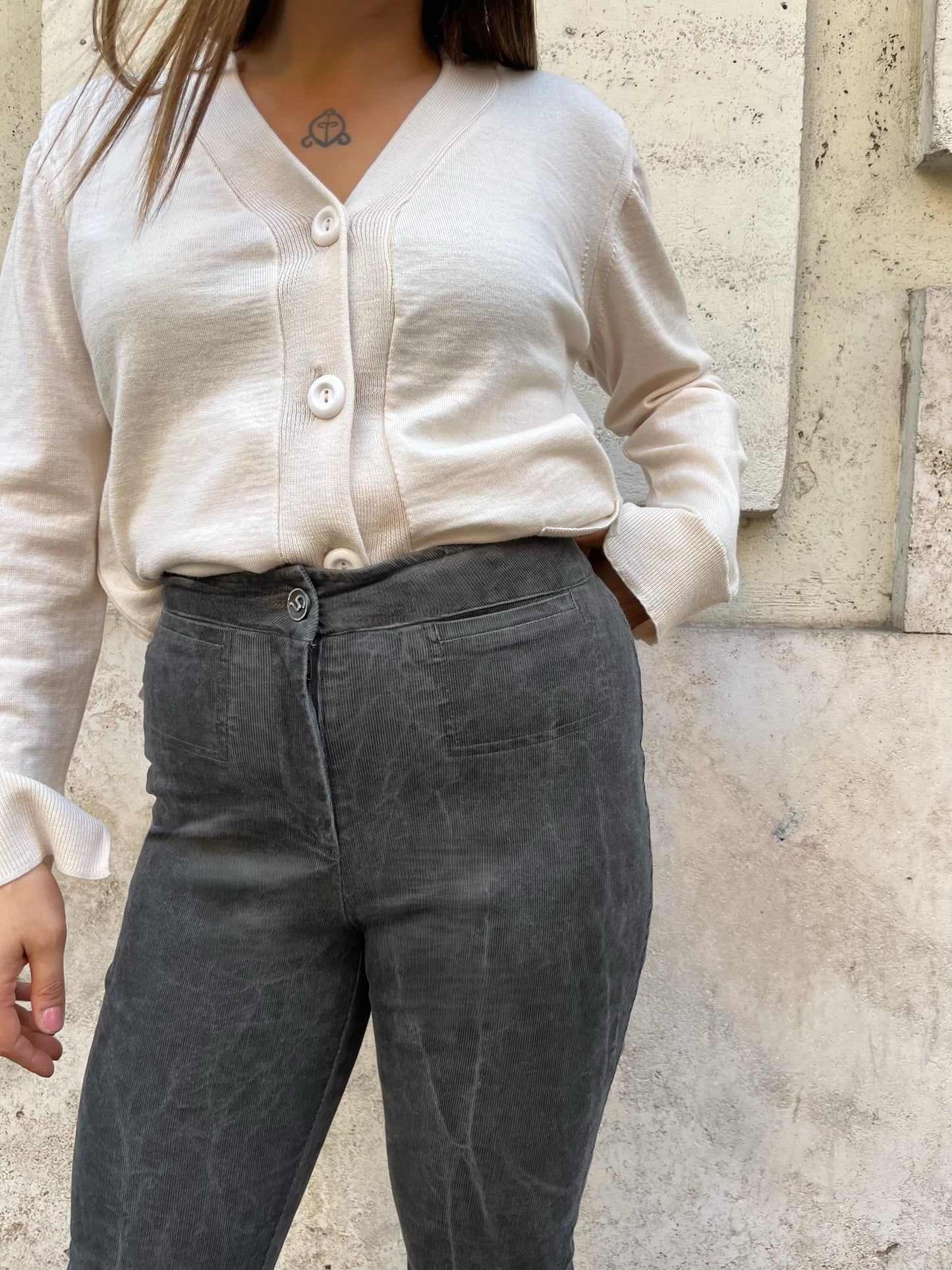 Pantalone Velluto Millerighe Grigio