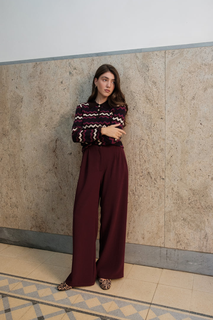 Polo donna in viscosa con fantasia a zig zag multicolor