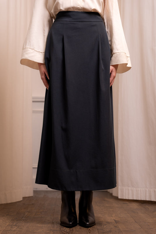 Gonna Veronica Lana Verde - Pieghe e Tasche Made in Italy